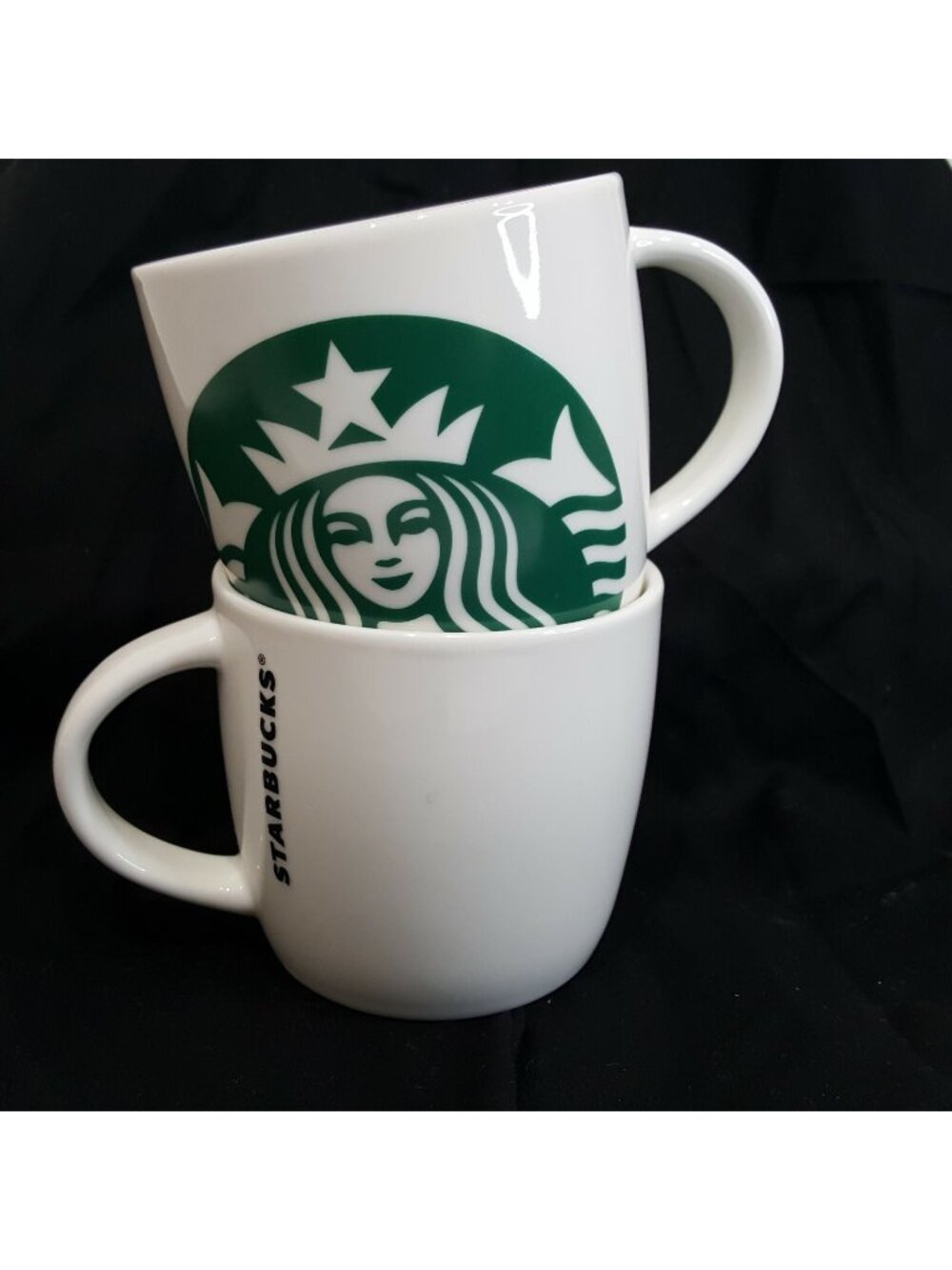 Pair of 2 Starbucks Mermaid  Siren Large Logo Spell Out Coffee Tea Mug Cup 14 Oz
